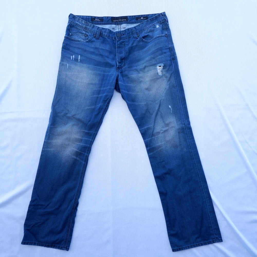Affliction Black Premium Mens Jeans Size 38 Ace Blue Medium Wash Slim Straight